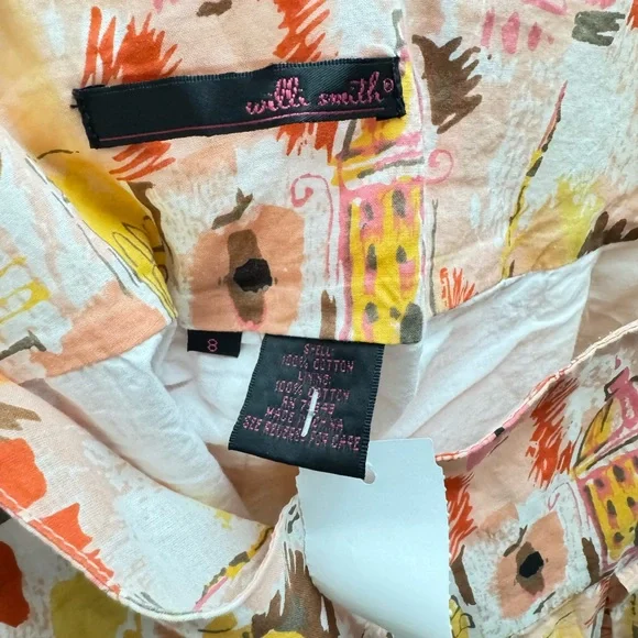 Vintage Will Smith Pink and Yellow cotton A-Line Skirt size 8 - Picture 7 of 8